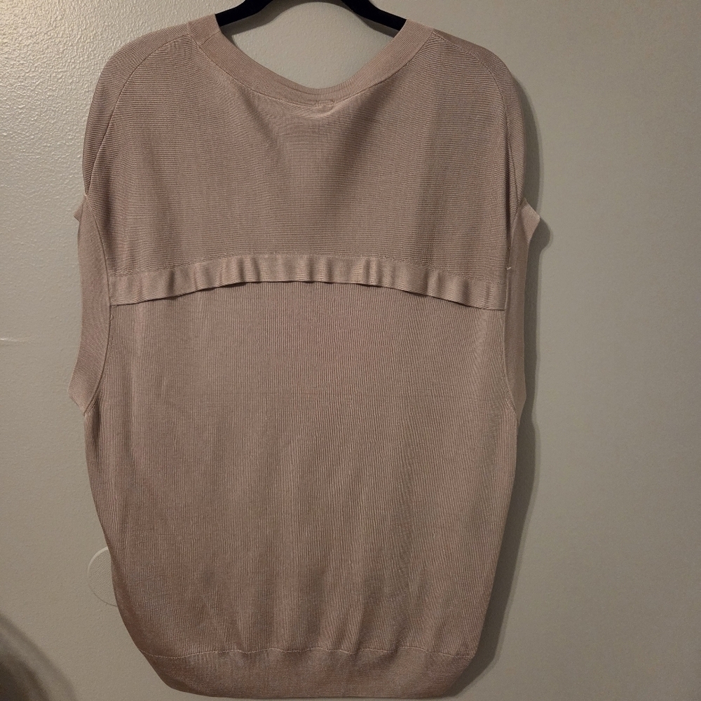 COS Neutral Brown Sleeveless Scoop Neck Ribbed Layering Minimalist Top. Size L - Picture 3 of 6